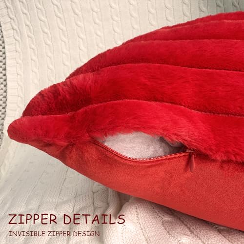 16x16 Red Velvet Throw Pillow Cover - Faux Fur Cushion Case