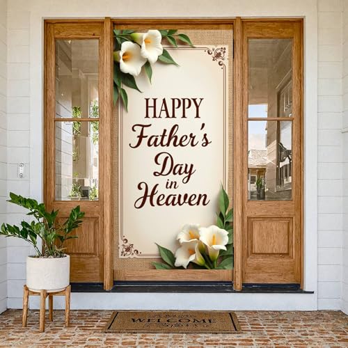 Happy Father's Day in Heaven Door Cover Banner - Floral Butterfly Tribute