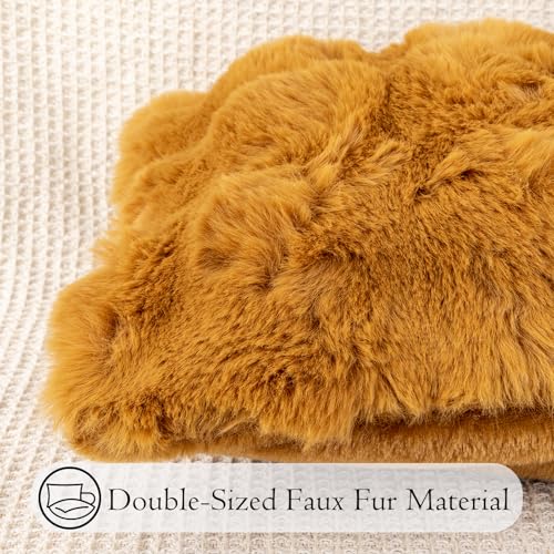 JoraLion 14x36 Faux Fur Lumbar Pillow Cover - Coco Brown Plush Cushion