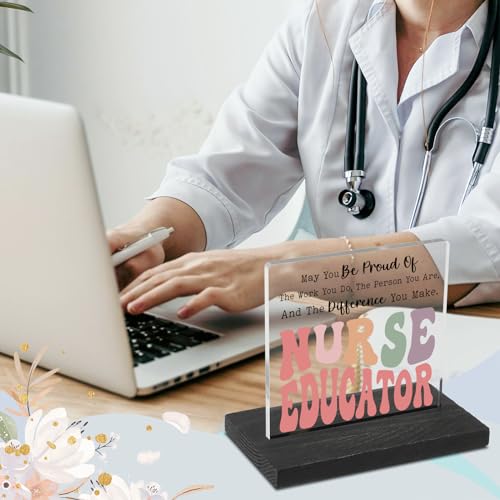 Thank You Nurse Education Gifts - Appreciation Desk Sign for Nursing Teachers - Black Wood & Acrylic, Farmhouse Style - Variation of This Listing