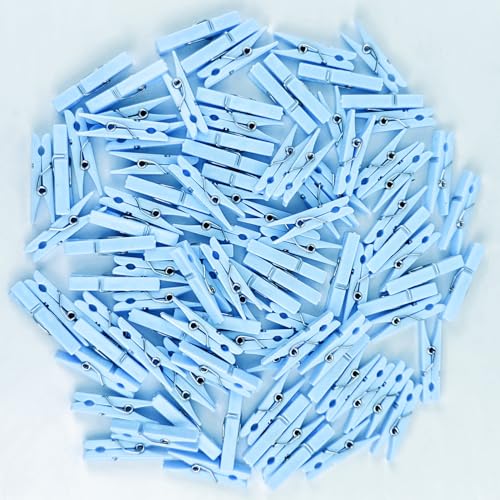 20 Mini Blue Clothespins - 1.32 Inch Plastic Clips for Crafts & Decor