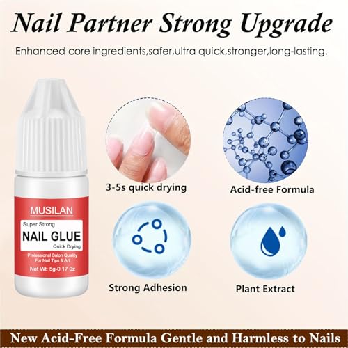 MUSILAN Super Strong Nail Glue & Remover Set for Press-on Nails