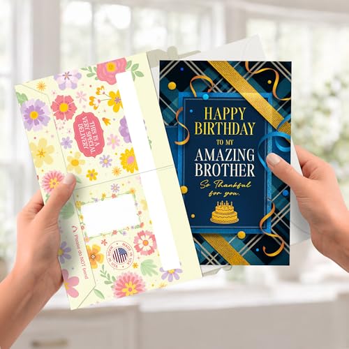 Blue Brother Birthday Card - Made in USA, Premium Thick Cardstock with Envelope