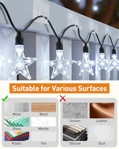 Heavy Duty Outdoor String Light Hooks 100-Pack - Transparent Self-Adhesive Clips