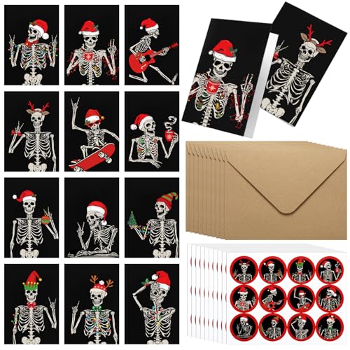 48 Pack Christmas Skeleton Greeting Cards with Envelopes & Stickers Set