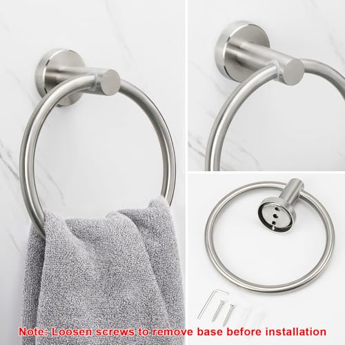 NearMoon Brushed Nickel Bath Towel Ring, Wall-Mounted Stainless Steel Holder