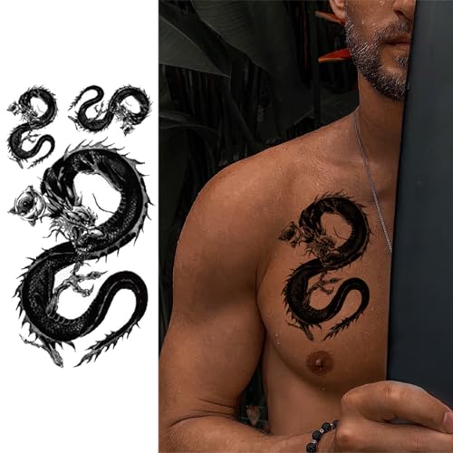 Briyhose Chinese Dragon Temporary Tattoos 8-Sheet Realistic Fake Body Art