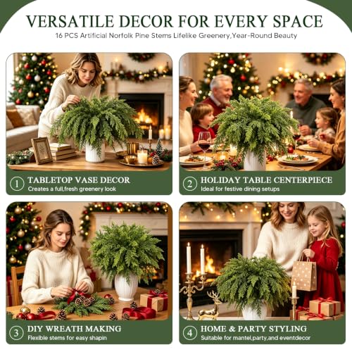 Artificial Christmas Cedar Branches 19.5Inch - Soft Green, Lifelike Decor