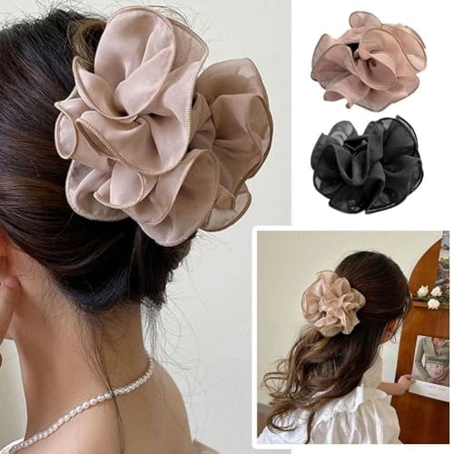 ZLmoue Large Black Chiffon Fabric Rose Flower Hair Claw Clip