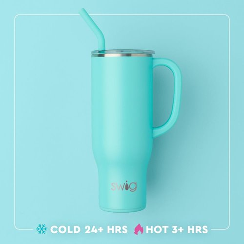 Swig Life 30oz Mega Mug, 30 oz Tumbler with Handle and Straw, Cup Holder Friendly, Dishwasher Safe, Extra Large Insulated Tumbler, Stainless Steel Water Bottle (Deck The Halls)