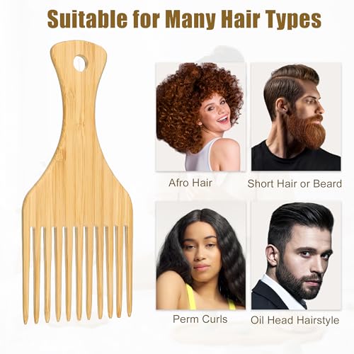 VOCOSTE Wooden Afro Hair Pick Comb for Curly, Thick, and Coarse Hair - 7.17 Inch