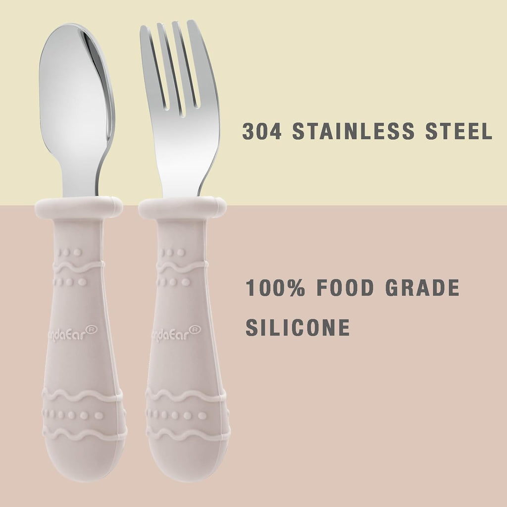 PandaEar Toddler Utensils Set - 6 Pack Kids Spoons & Forks | 18/8 Stainless Steel & Silicone, Dishwasher Safe