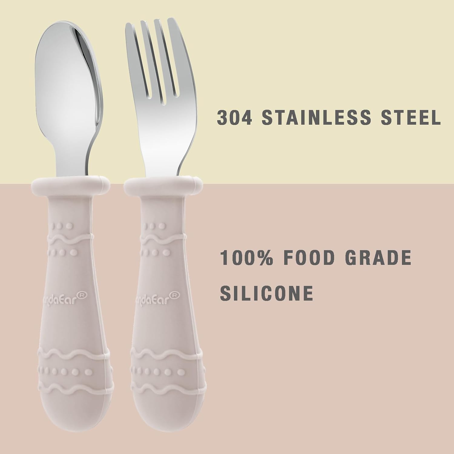 PandaEar Toddler Utensils Set - 6 Pack Kids Spoons & Forks | 18/8 Stainless Steel & Silicone, Dishwasher Safe