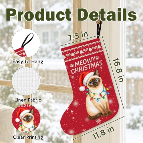 Siamese Cat Christmas Stocking - Red Holiday Decor for Cat Lovers