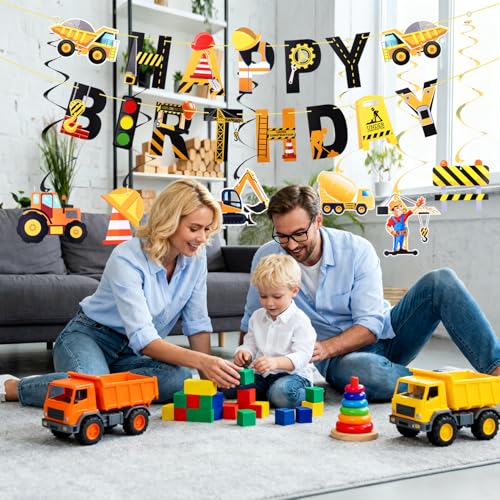 Galaton 21-Piece Construction Birthday Party Decorations Kit with Banner and Hanging Swirls