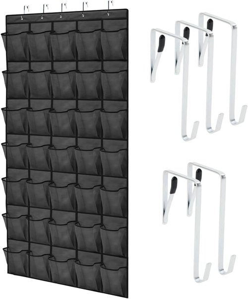 GORILLA GRIP Over The Door Shoe Organizer - 35 Large Breathable Mesh Pockets | Space-Saving Storage 68.5H x 24.5W Black