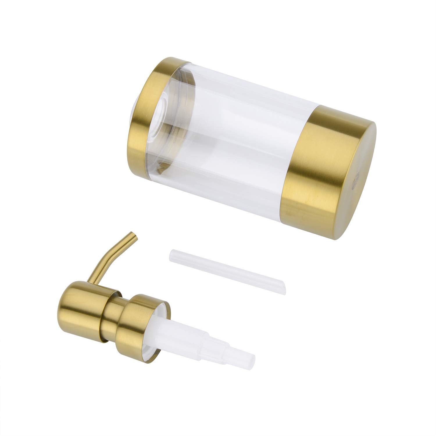 Pirooso Brushed Gold Soap Dispenser - 8oz (250ml) Clear Acrylic Lotion Dispenser with Rust-Proof 304 Stainless Steel Pump, Countertop Dispenser for Bathroom Kitchen