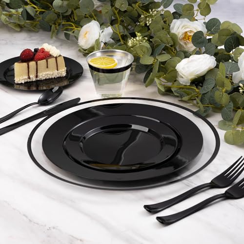 100 Pack 12-Inch Clear Charger Plates with Black Rim - Elegant Disposable Tableware