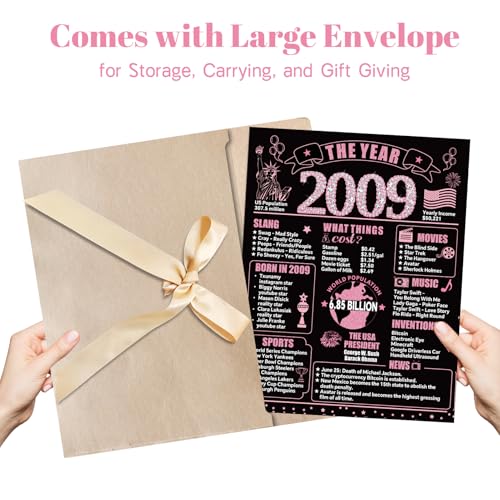 Large 17th Birthday Card - 2009 Themed Pink & Black Signature Guest Book