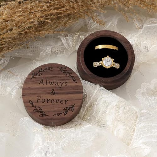 Always&Forever Wooden Ring Box for Wedding Ceremony and Engagement Proposal