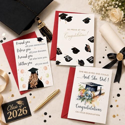 Class of 2026 Graduation Card Set - 3 Unique Cards with Envelopes