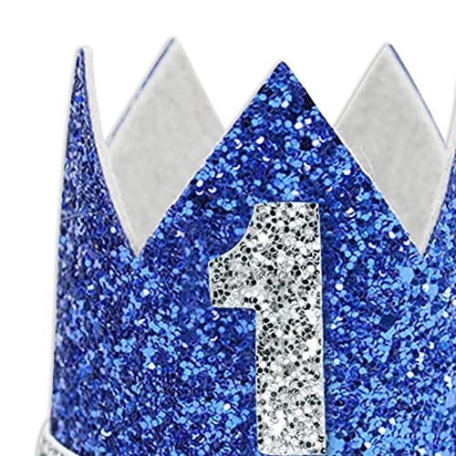 Blue 1st Birthday Glitter Crown Hat for Baby First Birthday Party