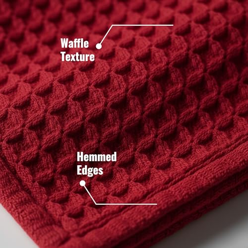 Red 6-Pack Classic Waffle Weave Cotton Kitchen Dish Cloths - Ultra Absorbent & Fast Drying