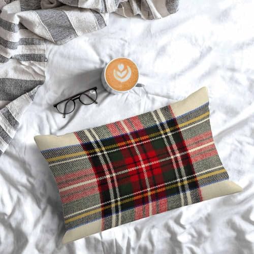 Scottish Tartan Pillow Case - Soft Red & White Plaid Cover 20" x 26"