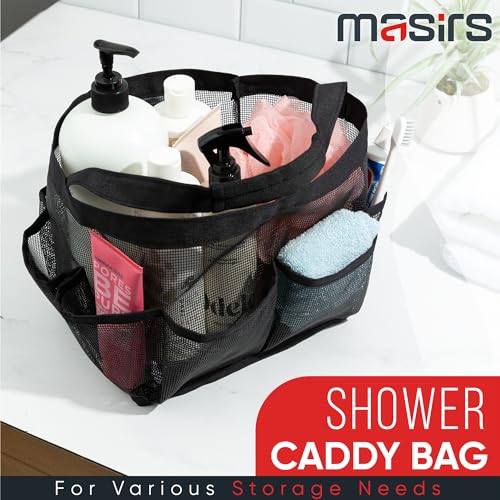 Masirs 9-Pocket Mesh Shower Caddy Tote - Portable Bathroom Organizer (Black)