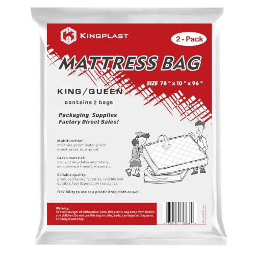 Kingplast Mattress Moving Bag - Queen/King Size, 2-Pack, 1.5 Mil Heavy Duty