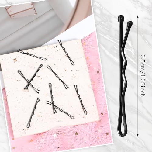 HJZHII Mini Black Bobby Pins 50pcs - 1.37 Inch Metal Wavy Hair Clips for Updos Buns