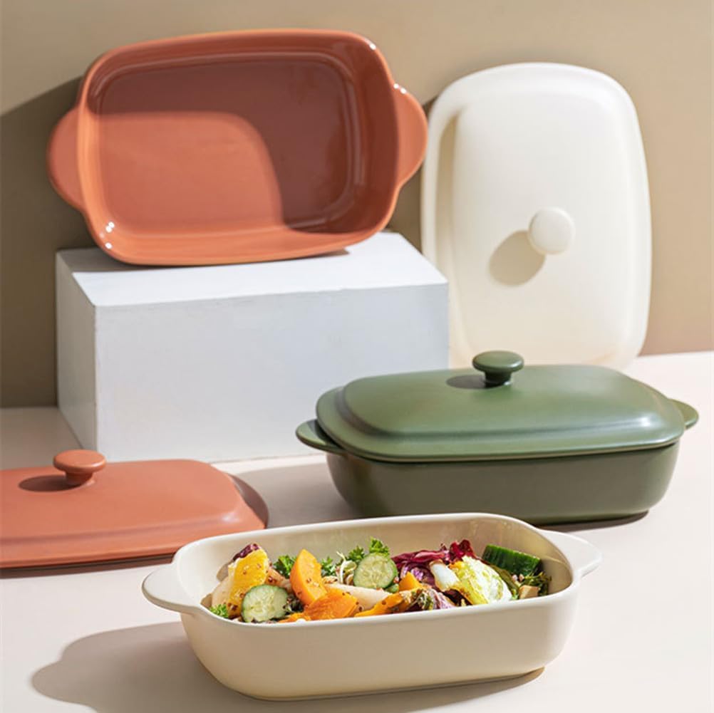 Regine Switzerland Ceramic Casserole Dish - 33oz Covered Rectangular Bakeware | Oven & Dishwasher Safe