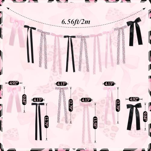 Pink and Black Cheetah Bow Garland Banner for Party Decor