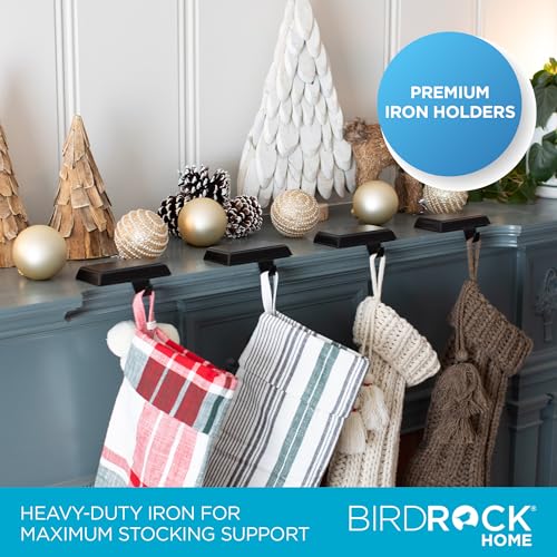 Christmas Stocking Holders Set of 4 - Black Mantle Hooks for Holiday Decor