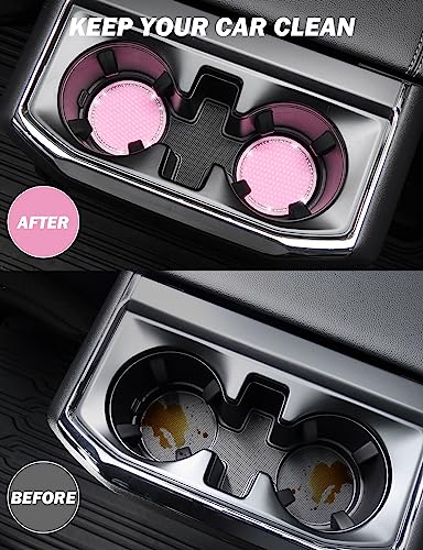 Pink Crystal Rhinestone Car Coasters - 2 Pack Anti-Slip Inserts