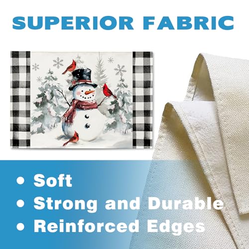 Winter Snowman Placemats Set of 4 - Snowy Pine Tree Cardinal Birds, 12x18 Inches