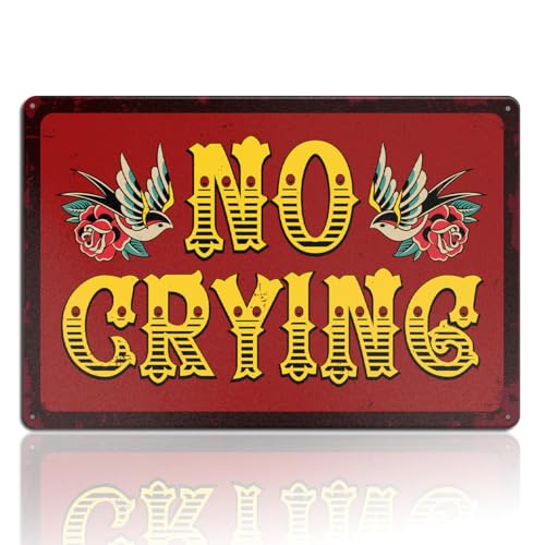 No Crying Tattoo Shop Metal Tin Sign - Retro Wall Decor, 8x12 Inch (Tattoo-A)