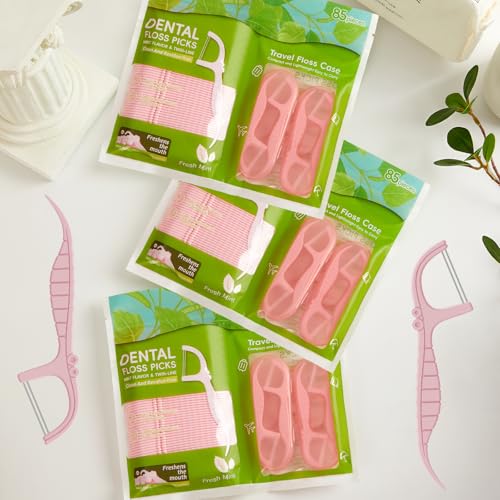 BAIDENTAL Twin Line Pink Dental Floss Picks with Portable Travel Case