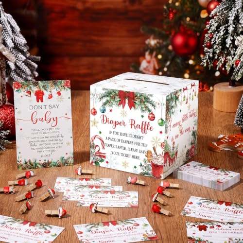 Christmas Baby Shower Game Set - Diaper Raffle Supplies with Santa Design