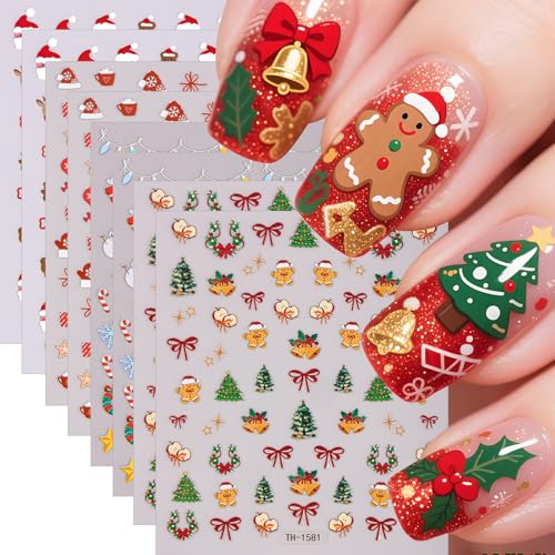 8-Pack 5D Embossed Christmas Nail Art Stickers Holiday Decals