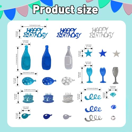 Happy Birthday Confetti Set, Dark Blue, Light Blue & Silver Table Scatter