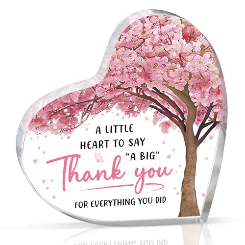 Milcier Thank You Appreciation Gift Acrylic Heart Plaque for Women, Teacher, Mom, Friend - Cherry Blossom Design