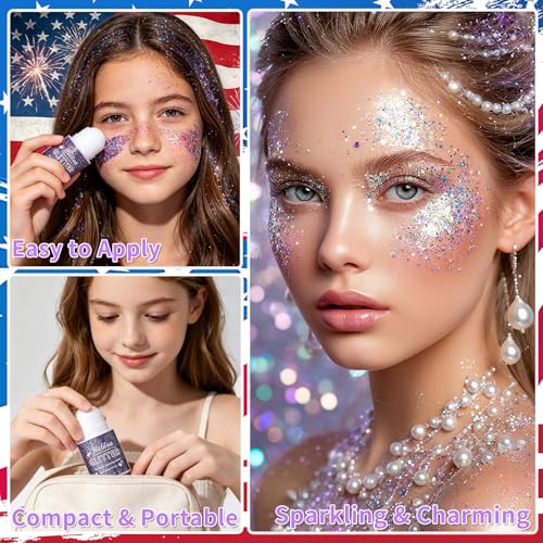 BliBling Red White and Blue Roll-On Body and Face Glitter Gel