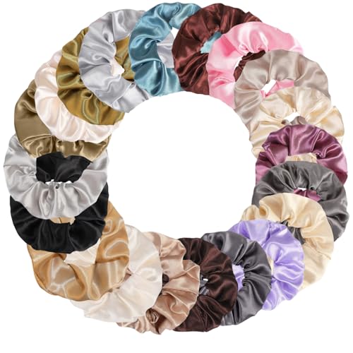Satin Silk Hair Scrunchies 20 Pack - Soft Elastic Ponytail Holders