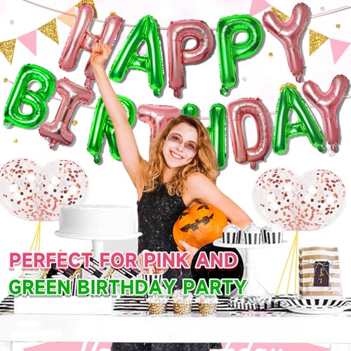 Witch-Themed Happy Birthday Banner & Balloons Set - Pink & Green