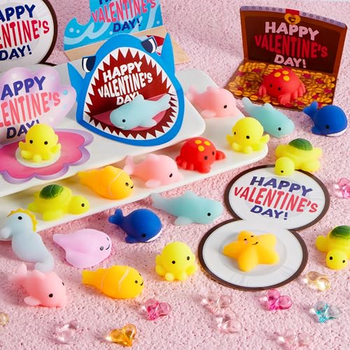 JOYIN 30 Packs Gift Cards with Mochi Squishy Toys, Stress Relief Fidget Toys, Kawaii Mochi Squeezes for Kids Holiday Party Favor, Gift Goodie Bag Filler, Classroom Exchange Prizes