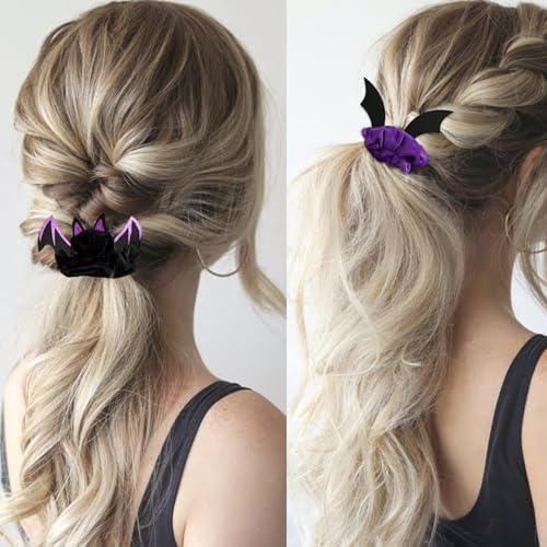 Halloween Scrunchies Gothic Spider Bat Hair Elastic Ponytail Holders 3Pcs