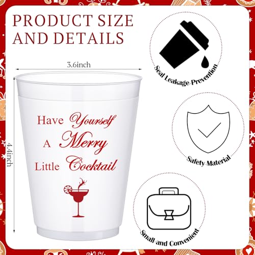Christmas Cocktail Plastic Cup Set - Frosted Red Party Cups with Funny Frosted Cup Variation