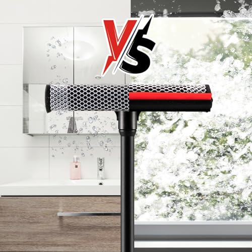 Neeklinny 2-in-1 Window Squeegee with 16" Long Handle for Home & Car Cleaning