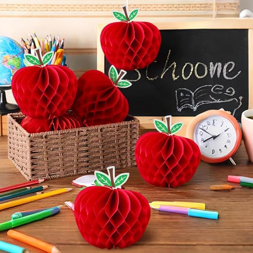 Apple Honeycomb Decorations - 6 Pack 3D Tissue Paper Centerpieces